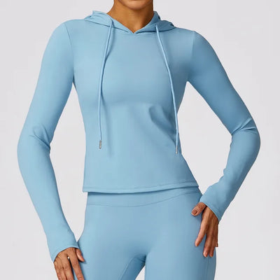 Women's Hooded Top - Moisture-Wicking Stretch Fabric - Long Sleeve Athletic Fit