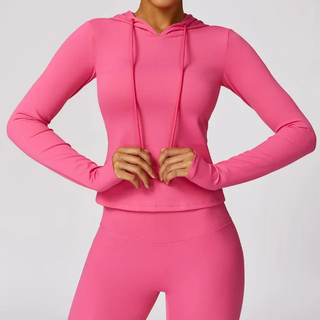 Women's Hooded Top - Moisture-Wicking Stretch Fabric - Long Sleeve Athletic Fit