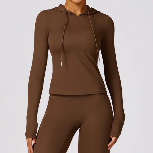 Women's Hooded Top - Moisture-Wicking Stretch Fabric - Long Sleeve Athletic Fit