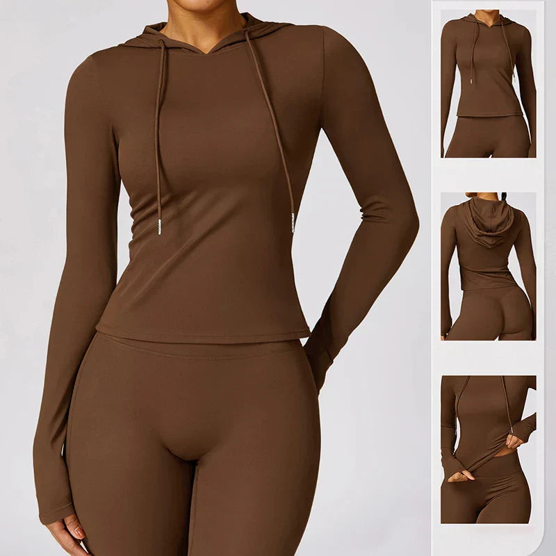 Women's Hooded Top - Moisture-Wicking Stretch Fabric - Long Sleeve Athletic Fit
