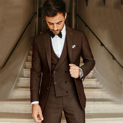 Men’s Three-Piece Suit – Slim Fit – Wool Blend – Double-Breasted Waistcoat – Formal