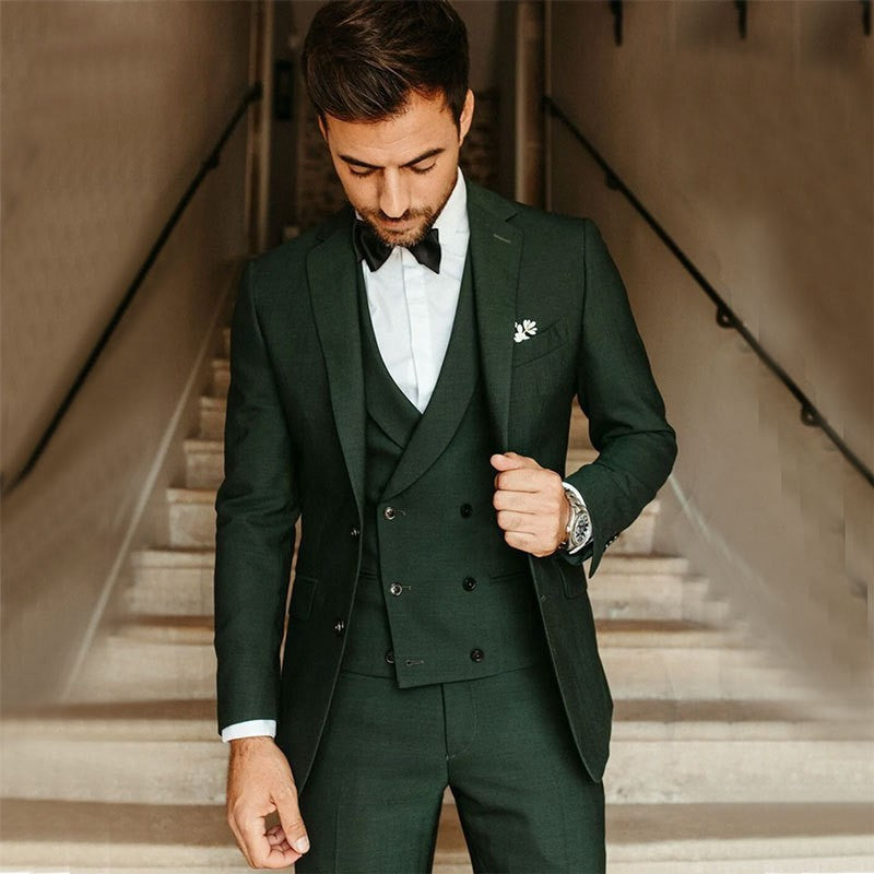 Men’s Three-Piece Suit – Slim Fit – Wool Blend – Double-Breasted Waistcoat – Formal