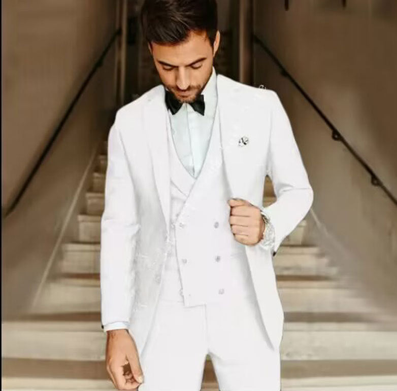 Men’s Three-Piece Suit – Slim Fit – Wool Blend – Double-Breasted Waistcoat – Formal