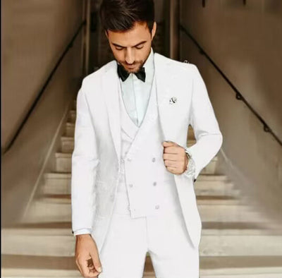 Men’s Three-Piece Suit – Slim Fit – Wool Blend – Double-Breasted Waistcoat – Formal