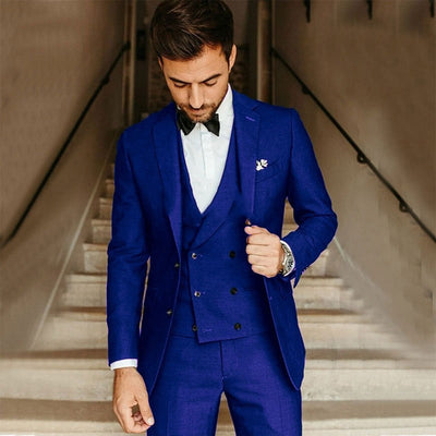 Men’s Three-Piece Suit – Slim Fit – Wool Blend – Double-Breasted Waistcoat – Formal