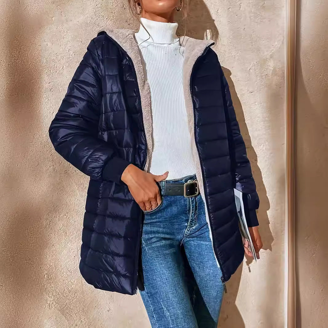 Women’s Quilted Jacket – Relaxed Fit – Fleece Lined – Hooded – Ribbed Cuffs – Zip Front