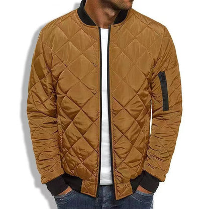 Men’s Quilted Jacket – Regular Fit – Diamond Stitch – Ribbed Trim – Sleeve Zip Pocket