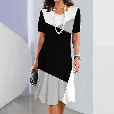 Women's Dress - Short Sleeve A-Line - Round Neck - Gradient Pattern - Flowy Comfortable