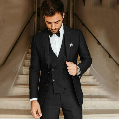 Men’s Three-Piece Suit – Slim Fit – Wool Blend – Double-Breasted Waistcoat – Formal