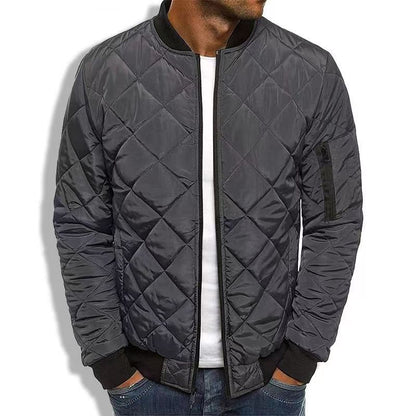 Men’s Quilted Jacket – Regular Fit – Diamond Stitch – Ribbed Trim – Sleeve Zip Pocket