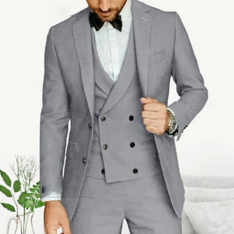 Men’s Three-Piece Suit – Slim Fit – Wool Blend – Double-Breasted Waistcoat – Formal