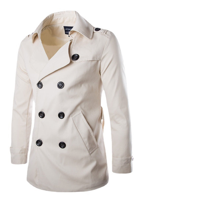 Men’s Coat – Tailored Fit – Double-Breasted Cotton – Notched Lapel – Epaulettes
