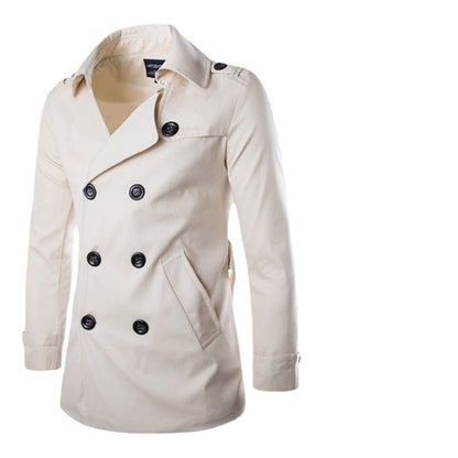 Men’s Coat – Tailored Fit – Double-Breasted Cotton – Notched Lapel – Epaulettes