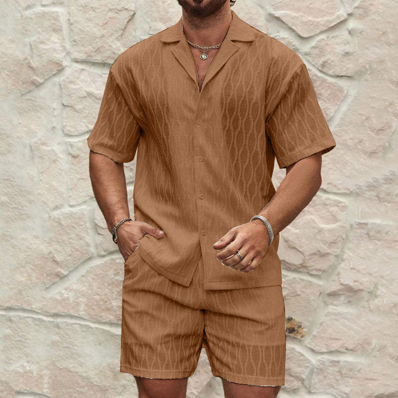 Men’s Two-Piece Set – Short Sleeve Button-Up Shirt and Shorts – Relaxed Fit Cotton