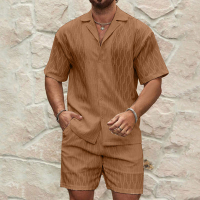 Men’s Two-Piece Set – Short Sleeve Button-Up Shirt and Shorts – Relaxed Fit Cotton
