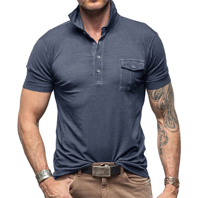 Men’s Polo Shirt – Slim Fit – Stand Collar – Buttoned Pocket – Cotton
