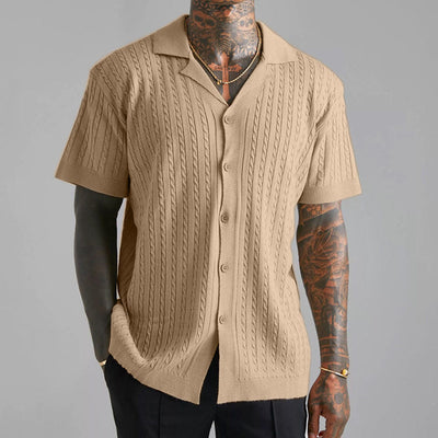 Men’s Knit Button-Up Shirt – Soft Knit – Relaxed Fit – Short Sleeve Casual Style