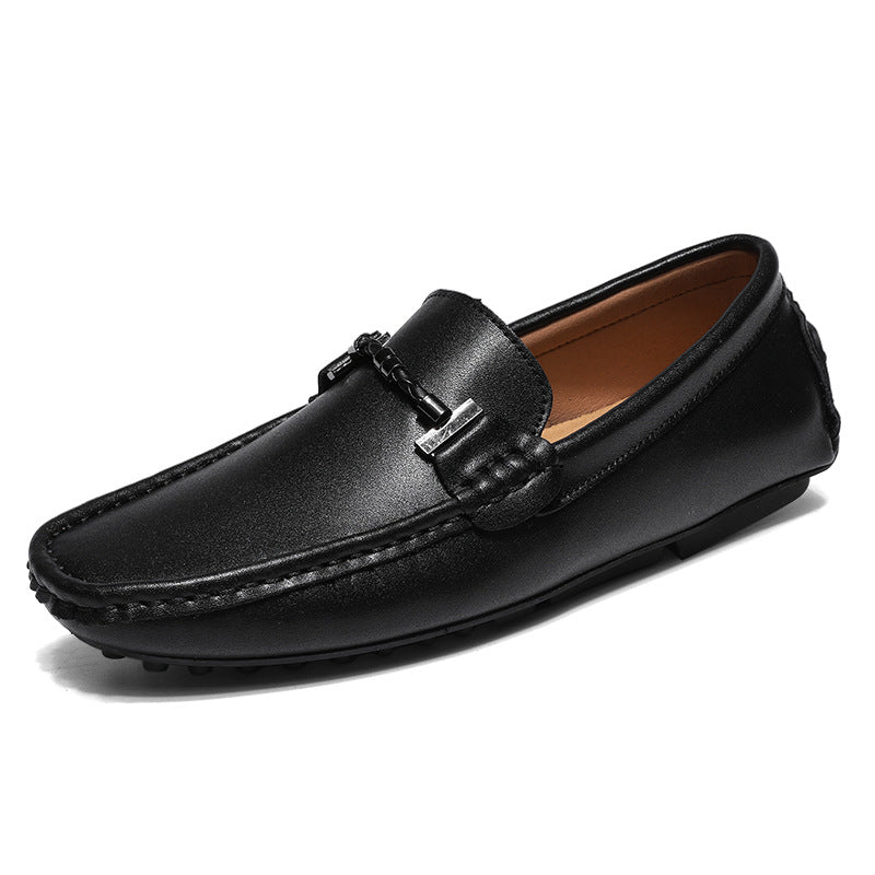 Men’s Loafers – Slip-On Leather – Metal Buckle – Round Toe – Textured Sole