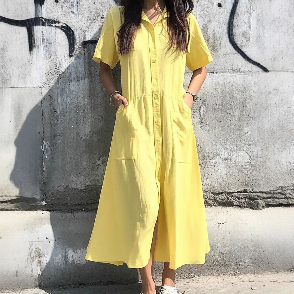 Women’s Shirt Dress – Relaxed Fit – Button-Down Front – Midi Length