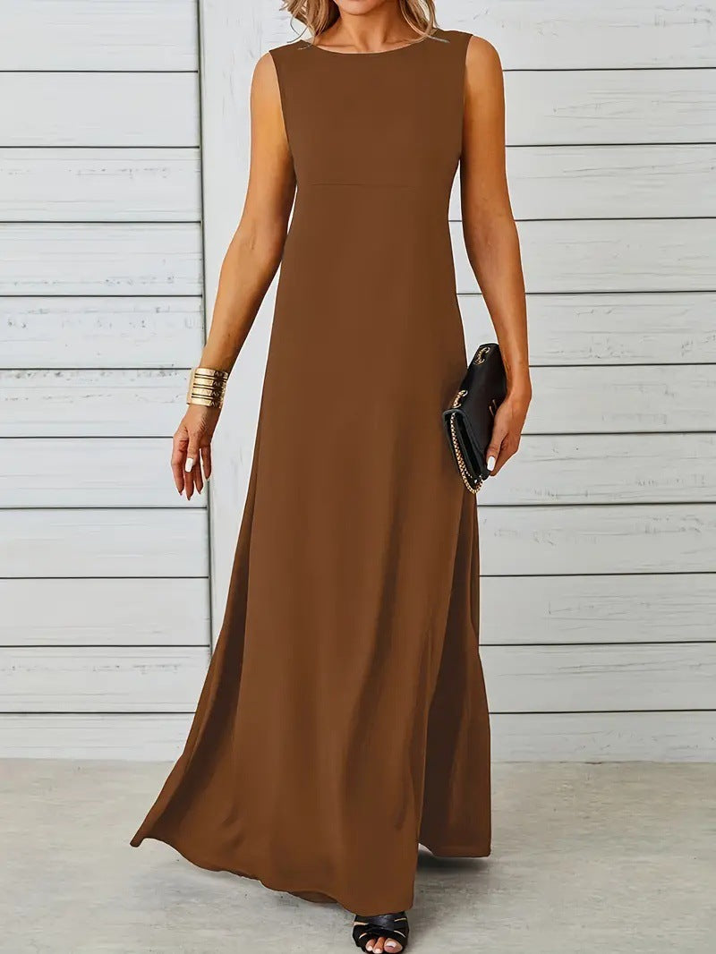 Women’s Sleeveless Mid-Length Dress – Relaxed Fit – Lightweight Breathable Fabric – Minimalist Style
