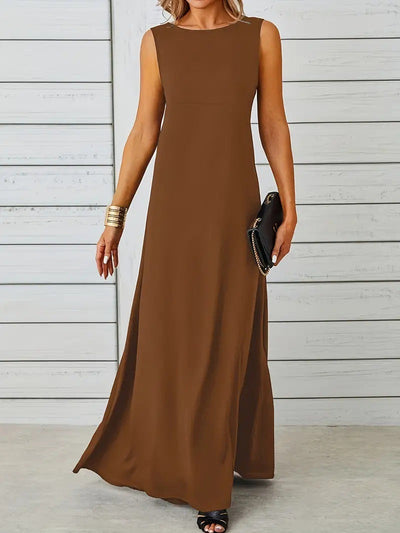 Women’s Sleeveless Mid-Length Dress – Relaxed Fit – Lightweight Breathable Fabric – Minimalist Style