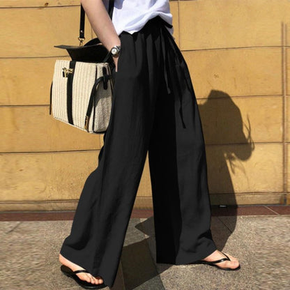 Women’s Wide-Leg Trousers – Relaxed Fit – Soft Cotton – Elastic Waist – Drawstring