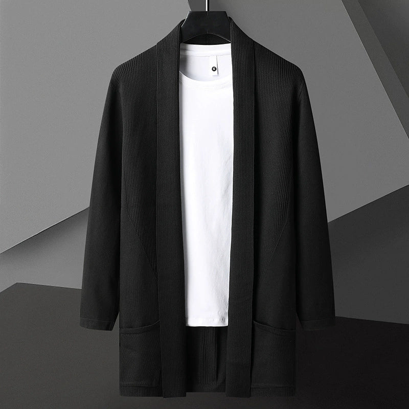 Men’s Cardigan Sweater – Slim Fit Knit – Open Front – Long Sleeve with Pockets