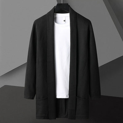 Men’s Cardigan Sweater – Slim Fit Knit – Open Front – Long Sleeve with Pockets