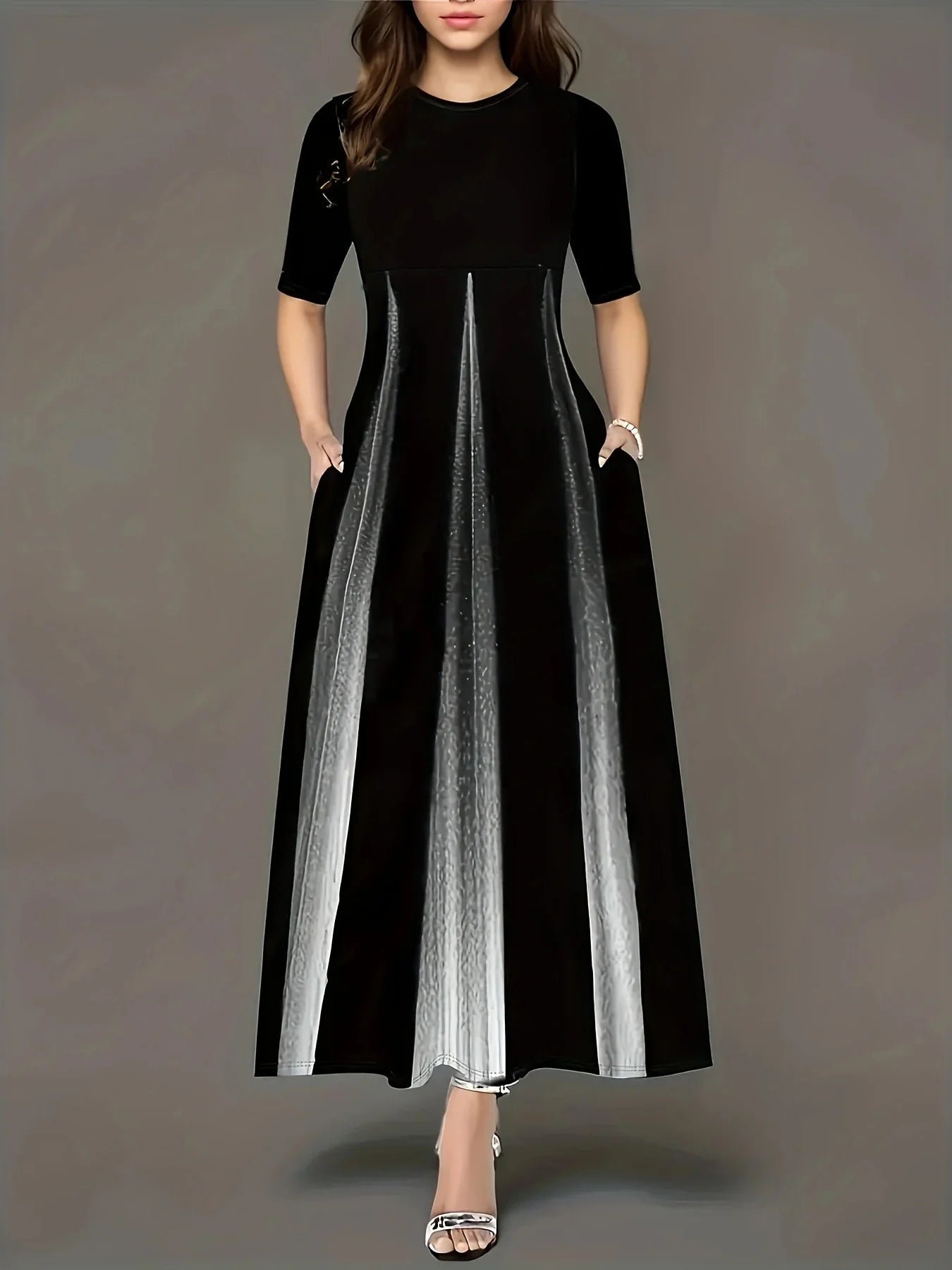 Women’s Maxi Dress – Pleated Skirt – Lightweight Flowing Fit – Short Sleeve – Side Pockets