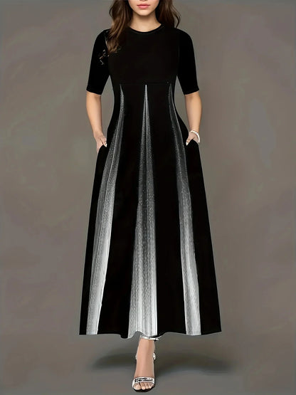 Women’s Maxi Dress – Pleated Skirt – Lightweight Flowing Fit – Short Sleeve – Side Pockets