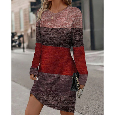 Women's Knit Mini Dress - Relaxed Fit - Long Sleeve - Round Neck - Soft Cozy Fabric