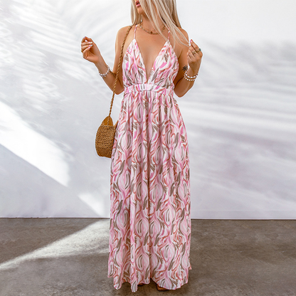 Women’s Maxi Dress – Floral Print – Deep V-Neck – Breathable Blend – Flowy Fit