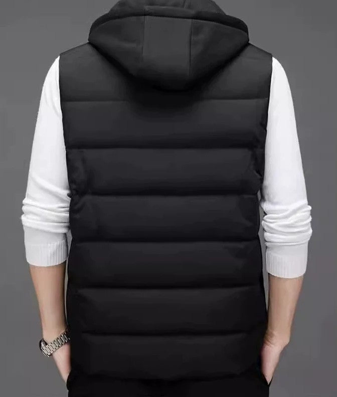 Men’s Hooded Vest – Quilted Down – Regular Fit – Zip Front – Sleeveless Layer