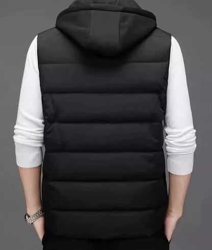Men’s Hooded Vest – Quilted Down – Regular Fit – Zip Front – Sleeveless Layer
