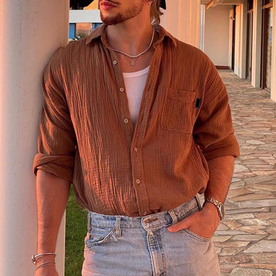 Men’s Long Sleeve Shirt – Relaxed Fit – Lightweight Cotton Blend – Button Down Casual