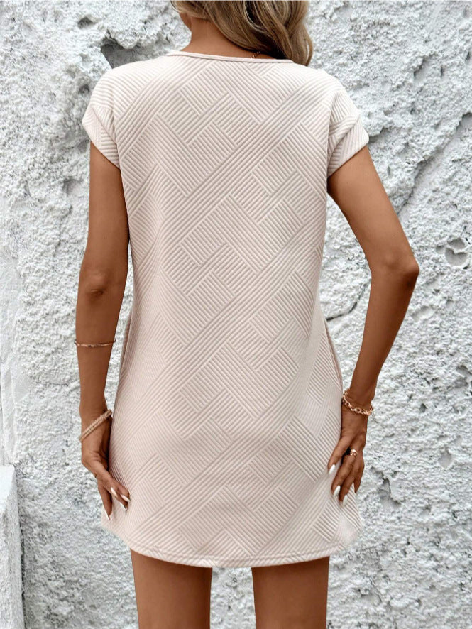 Women’s Mini Dress – Relaxed Fit – Textured Geometric Pattern – Soft Knit Casual Style