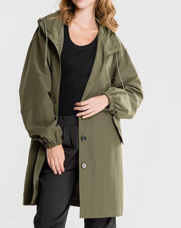 Women's Windbreaker - Mid-Length Loose Jacket - Long-Sleeved with Hood