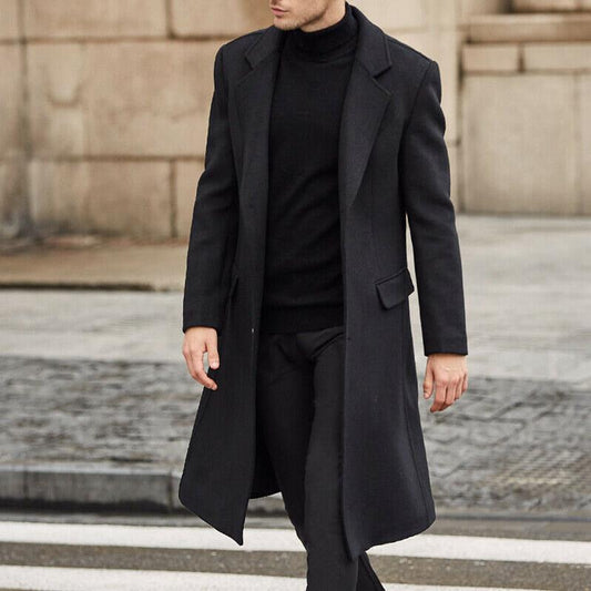 Casual men's turn-down collar overcoat