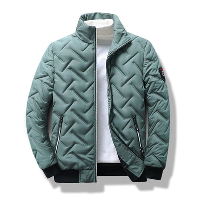 Men’s Quilted Jacket – Slim Fit – Chevron Pattern – Stand Collar – Zippered Pockets