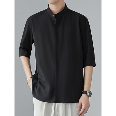Men’s Long Sleeve Shirt – Relaxed Fit – Mandarin Collar – Lightweight Breathable Fabric