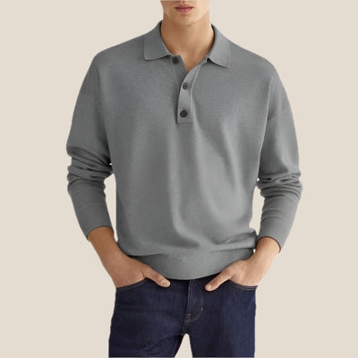 Men’s Polo Shirt – Knit Cotton Blend – Classic Fit – Long Sleeve – Ribbed Cuffs