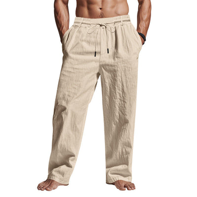 Men’s Linen Trousers – Relaxed Fit – Full Length – Drawstring Waist with Pockets