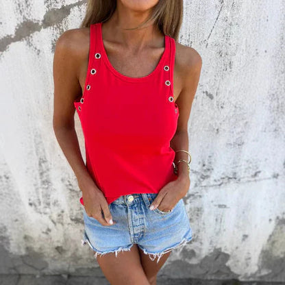 Women’s Tank Top – Fitted Silhouette – Eyelet Shoulder Detail – Natural Fibers