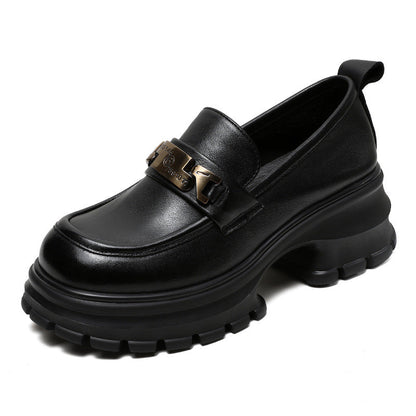 Women’s Loafers – Genuine Leather – Chunky Platform Sole – Metallic Detail – Casual Fit