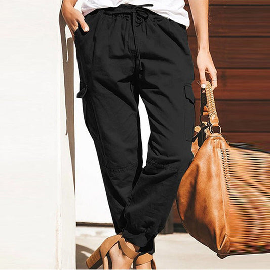 Women’s Cargo Pants – Relaxed Fit – Tapered Leg – Cotton Blend – Utility Pockets – Full Length
