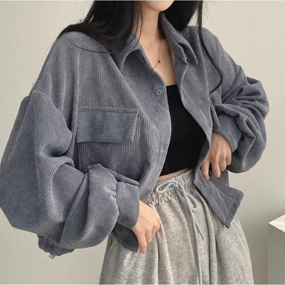 Women’s Shirt Jacket – Corduroy – Oversized Fit – Button Down – Long Sleeve Casual Layer