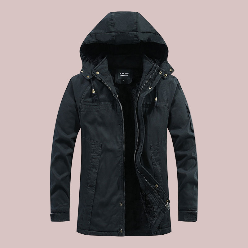 Men’s Hooded Jacket – Slim Fit – Mid Length – Fleece Lined – Outdoor Workwear