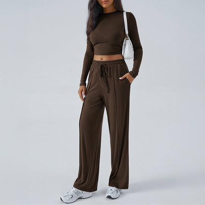 Women’s Two-Piece Set – Slim Fit Cropped Top & Wide-Leg High-Waist Trousers
