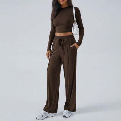 Women’s Two-Piece Set – Slim Fit Cropped Top & Wide-Leg High-Waist Trousers
