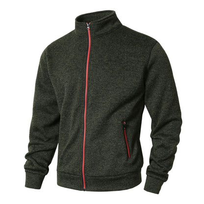 Men’s Zip-Up Jacket – Fleece Lined Knit – Stand Collar – Zipper Pockets – Regular Fit
